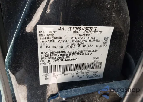 2012 Ford F-250 Lariat z USA, uszkodzony, nr VIN 1FT7W2BT0CEC92031